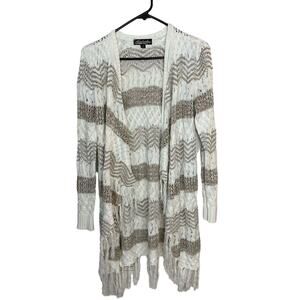 Coastal Beachy‎ Crochet Sweater Cardigan Womens Size M Fringe Absolutely Famous